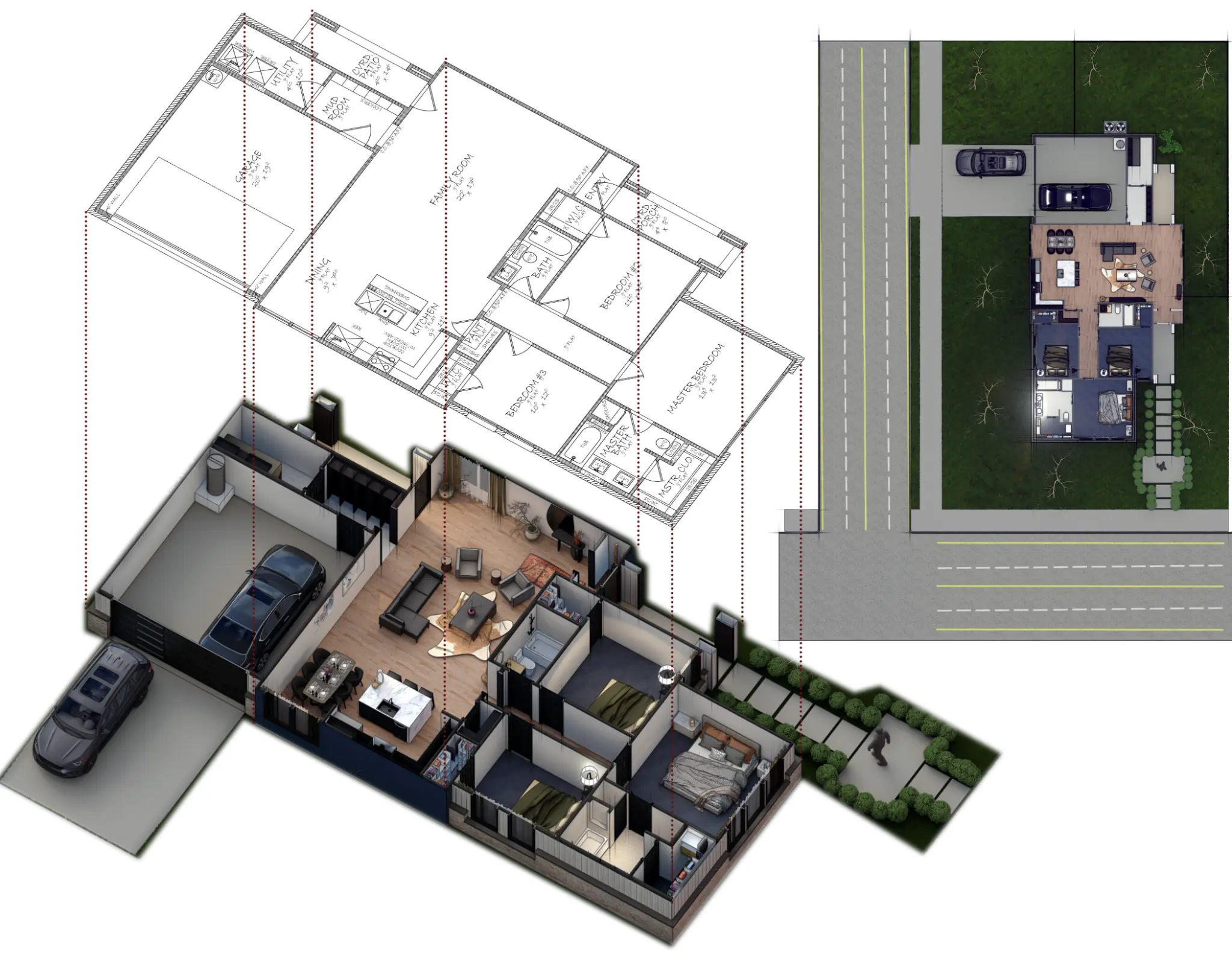 From floor plan to 3D model to site placement